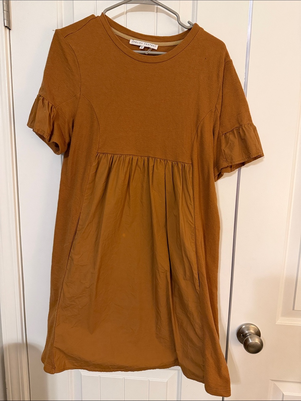 English Factory Rust/Tan Short-Sleeve Babydoll Dress